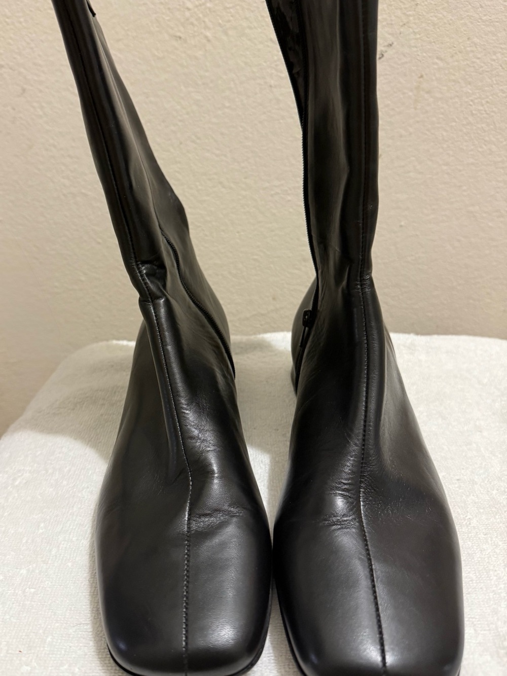 Nine West Black Square-Toe Mid-Calf Heeled Boots - Picture 2 of 8